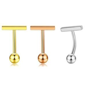 14G 10mm 316L Stainless Steel Silver Yellow Rose Gold Belly Navel Bar Rings 3 Pc